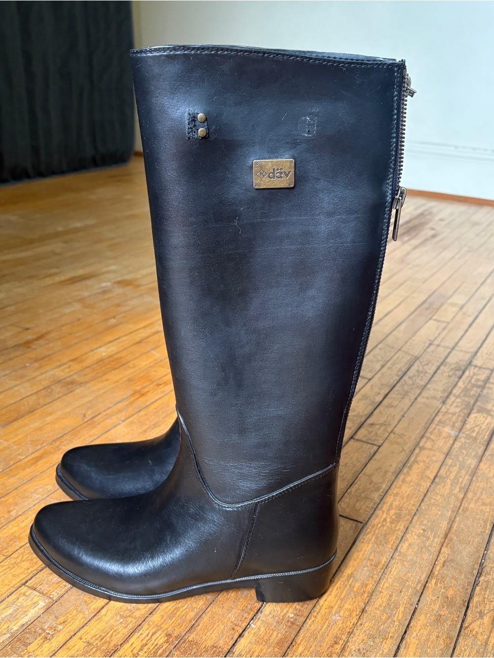 däv Equestrian Style Weatherproof Black Knee-High Riding Rain Boots Size 11